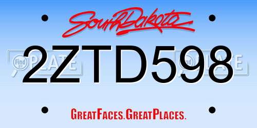 2ZTD598 South Dakota License Plate