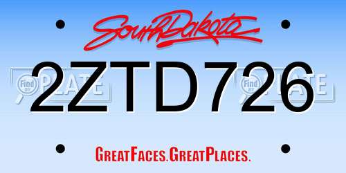 2ZTD726 South Dakota License Plate