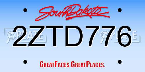 2ZTD776 South Dakota License Plate