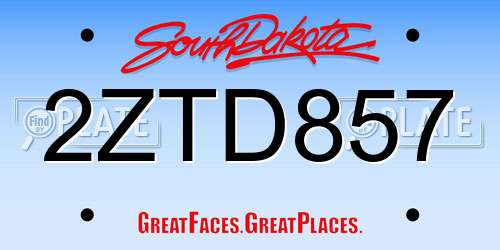 2ZTD857 South Dakota License Plate