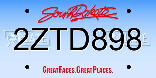 2ZTD898 South Dakota License Plate