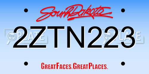 2ZTN223 South Dakota License Plate