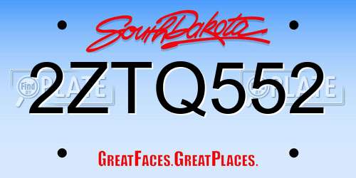 2ZTQ552 South Dakota License Plate