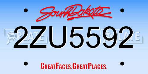 2ZU5592 South Dakota License Plate