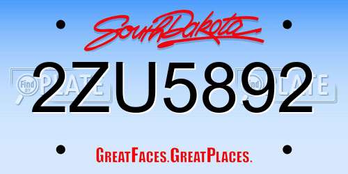 2ZU5892 South Dakota License Plate