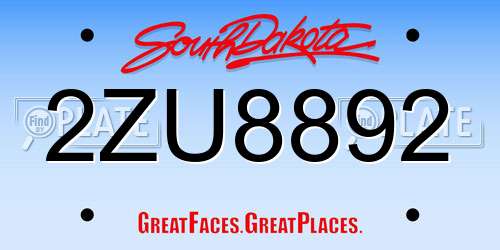 2ZU8892 South Dakota License Plate