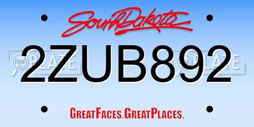 2ZUB892 South Dakota License Plate