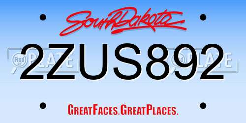 2ZUS892 South Dakota License Plate