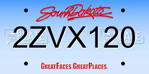 2ZVX120 South Dakota License Plate