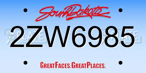 2ZW6985 South Dakota License Plate