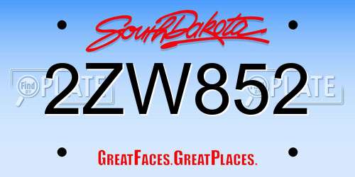 2ZW852 South Dakota License Plate