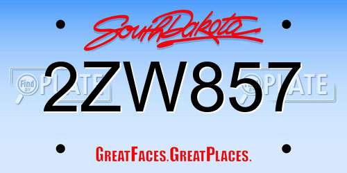 2ZW857 South Dakota License Plate