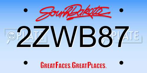 2ZWB87 South Dakota License Plate