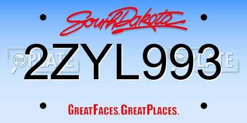2ZYL993 South Dakota License Plate