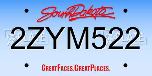 2ZYM522 South Dakota License Plate