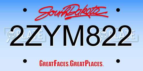 2ZYM822 South Dakota License Plate