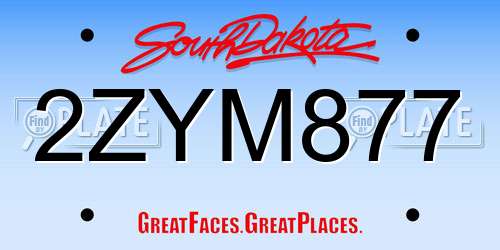 2ZYM877 South Dakota License Plate