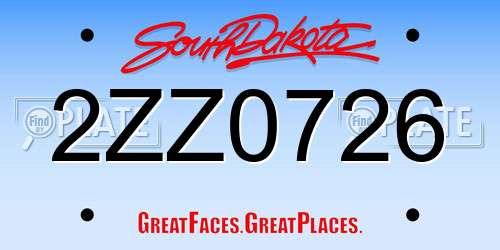 2ZZ0726 South Dakota License Plate