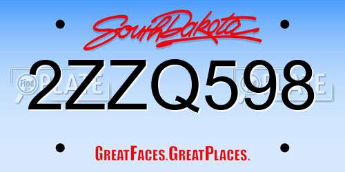 2ZZQ598 South Dakota License Plate