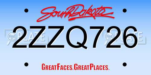 2ZZQ726 South Dakota License Plate