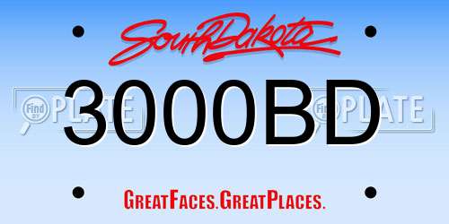 3000BD South Dakota License Plate