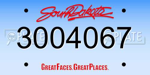 3004067 South Dakota License Plate