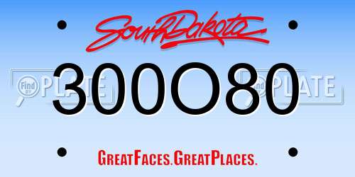 300O80 South Dakota License Plate