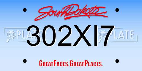 302XI7 South Dakota License Plate