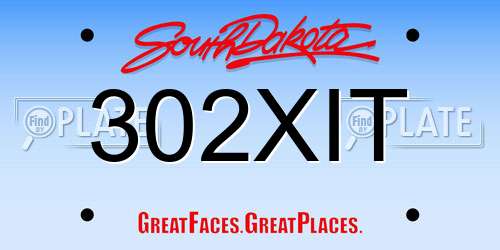302XIT South Dakota License Plate