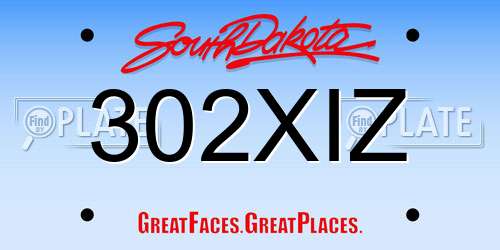 302XIZ South Dakota License Plate
