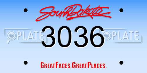 3036 South Dakota License Plate