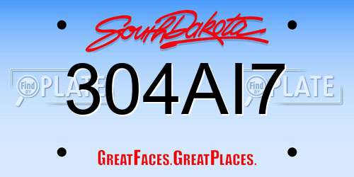 304AI7 South Dakota License Plate