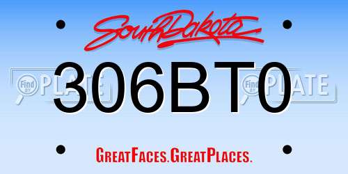 306BT0 South Dakota License Plate
