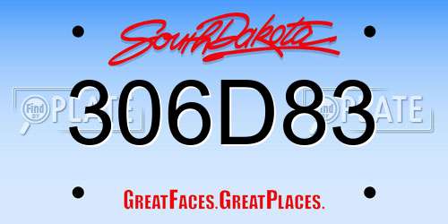 306D83 South Dakota License Plate