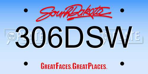 306DSW South Dakota License Plate