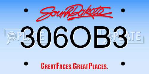 306OB3 South Dakota License Plate