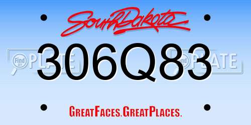 306Q83 South Dakota License Plate