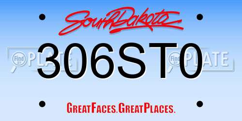 306ST0 South Dakota License Plate