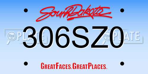 306SZ0 South Dakota License Plate