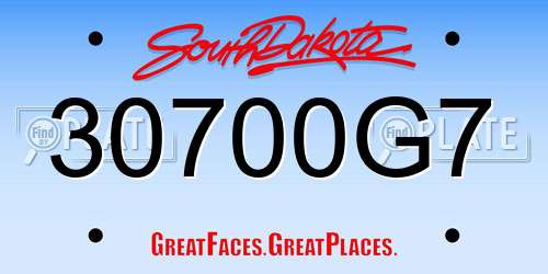 30700G7 South Dakota License Plate