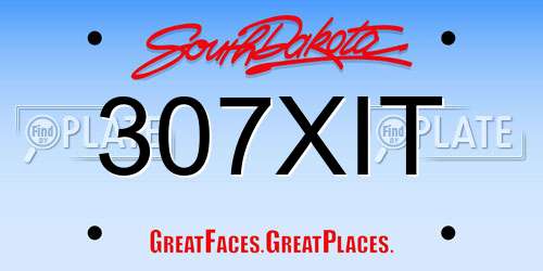 307XIT South Dakota License Plate