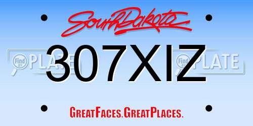 307XIZ South Dakota License Plate