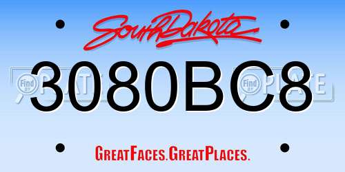 3080BC8 South Dakota License Plate