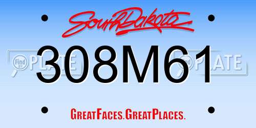 308M61 South Dakota License Plate