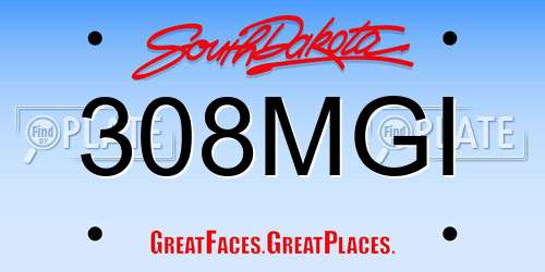 308MGI South Dakota License Plate