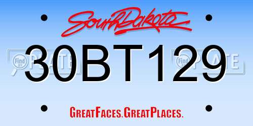 30BT129 South Dakota License Plate