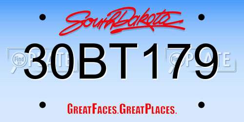 30BT179 South Dakota License Plate
