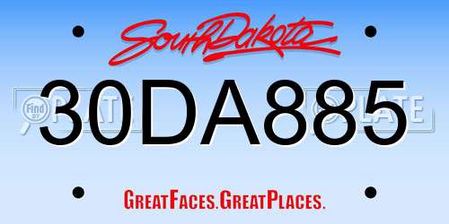 30DA885 South Dakota License Plate