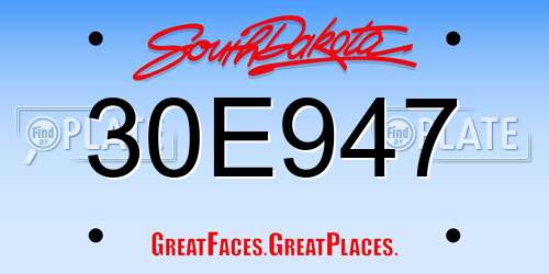 30E947 South Dakota License Plate