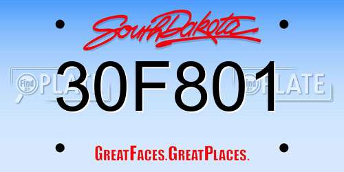 30F801 South Dakota License Plate